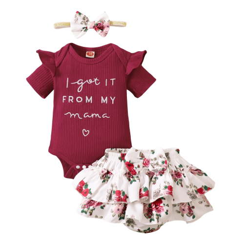 NZRVAWS Newborn Baby Girl Outfit Set Round Neck Short Sleeve Ribbing Romper Top and Ruffle Floral Shorts Headband Baby Girl Clothes 0-3 Months