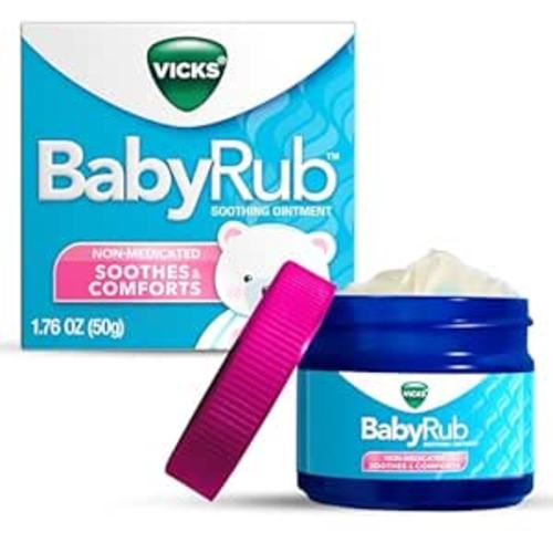 Vicks BabyRub Chest Rub Ointment with Soothing Aloe, Eucalyptus, Lavender, and Rosemary, from the makers of VapoRub, 1.76 oz