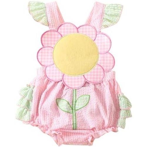 Newborn 3 6 9 12 18 Months Baby Girl Sunflower Romper Ruffles Floral Onesie Straps Bodysuit Infant Summer Clothes