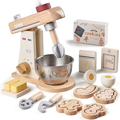 Kids Play Kitchen Playset with Play Food and Wooden Toy Mixer Montessori Accessories Pretend Cooking Gift for Boys Girls Age 3 4 5 6 7