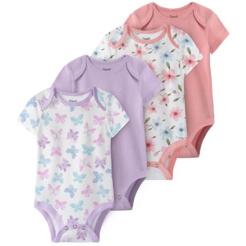 Baby Bodysuits Newborn 100% Cotton, Soft Short Sleeve Toddler Infant Cute Body Suits for Baby Boys Girls 4 Pack