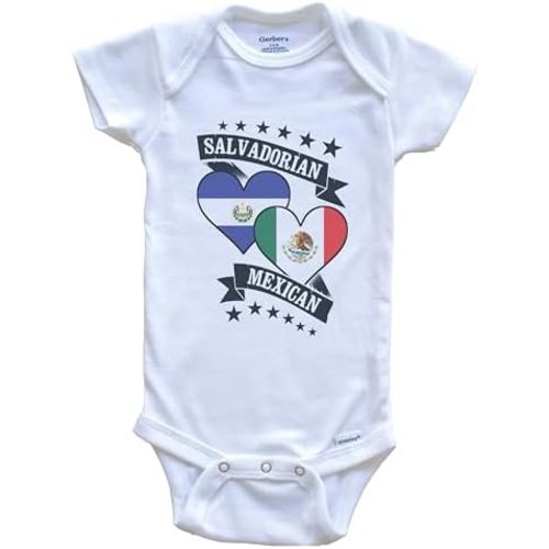 Really Awesome Shirts Salvadorian Mexican Heart Flags El Salvador Mexico Baby Bodysuit