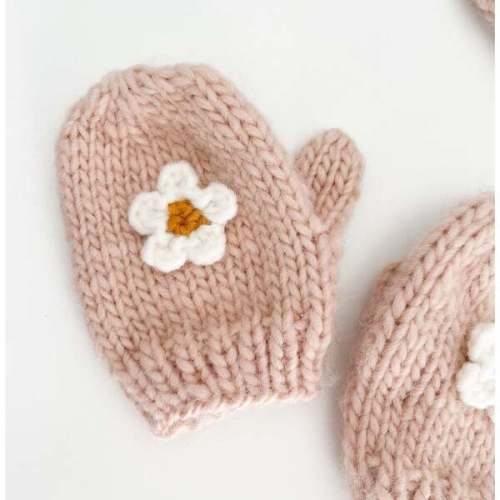 Hand-Crocheted Flower Mittens in Blush |6 to 12 Months