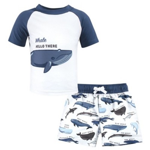 Hudson Baby Boys Swim Rashguard Set, Whale Hello There, 9-12 Months