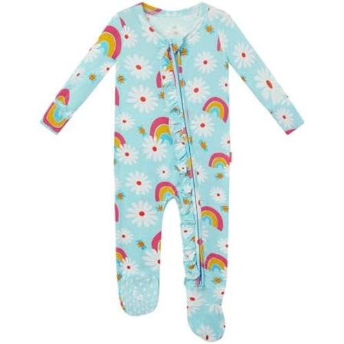 Bamboo Viscose Baby Girl Footie Pajamas, Newborn Sleepers Infant Onesie, 2-Way Zipper Footed Pjs