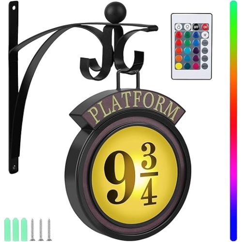 Platform 9 3/4 Night Light,Hanging Platform 9 3/4 Sign Decorative Light, Wall Night Decor, Novelty Light, with Remote Control, 16 Colors Christmas Birthday Magic Lamp Gift