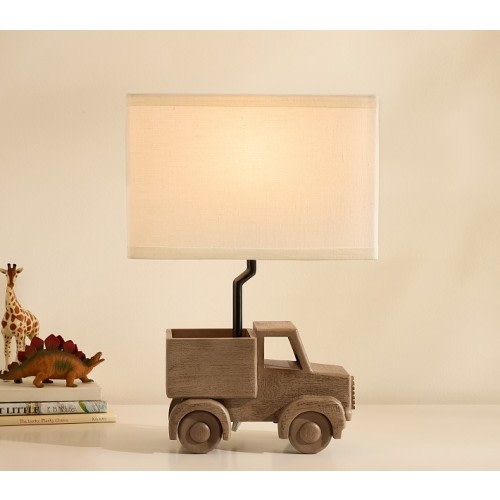 Carved Wood Truck Table Lamp (17")