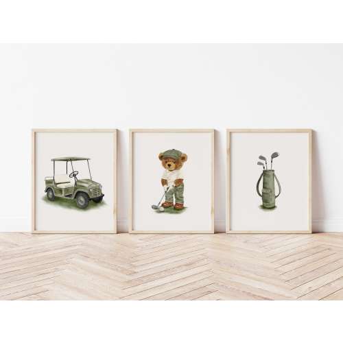 Vintage Golf Set of 3 Prints, Golf Wall Art, Boys Bedroom Prints, Green Golf Nursery Decor, Unframed or Digital