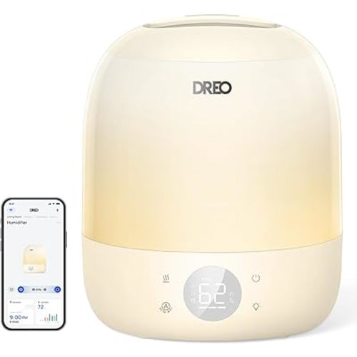 DREO Smart Humidifiers for Bedroom Baby HM409S, 1500+ RGB Night Light & Sleep Routine Trainer, Ultra Quiet 28dB & 3L Top Fill Cool Mist Humidifier for Nursery, Air humidifier for Plants Indoor, Yellow