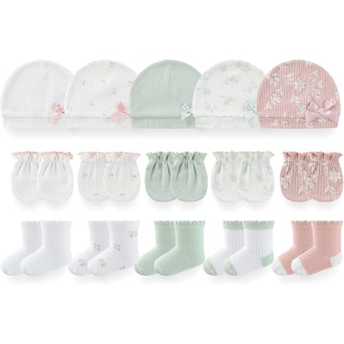 Baby Girls Boys Hats Mittens and Socks Set Cotton Infant Caps Newborn Soft Gloves 0-6 Months