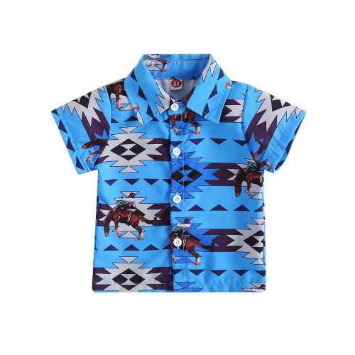 Suealasg Western Kids Baby Boy Shirt Short Sleeve Lapel Cow Printed Button Down Shirt 6M 1T 2T 3T Toddler Boy Summer Clothes