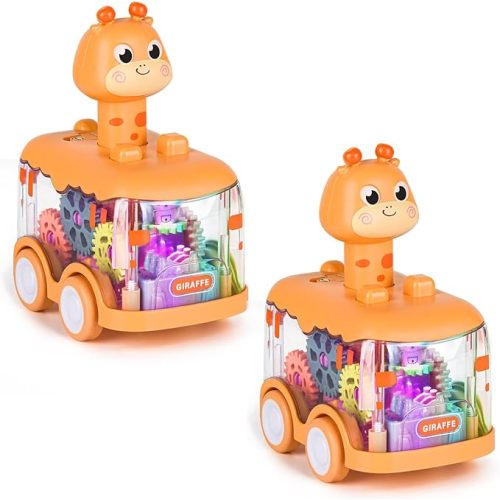 ShinySong Baby Toy Cars Press and Go Car for Toddlers, Light Up Toys Birthday Gifts for Kids Boys Girls, Giraffe & Tiger