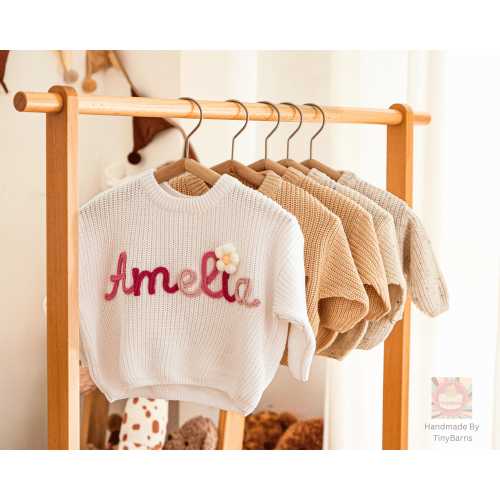 Custom Embroidered Baby Name Sweater: Personalized Knit Crochet Gift, Baby Name Sweater, Knit Sweater,Personalized Gift, Mother's day Gift