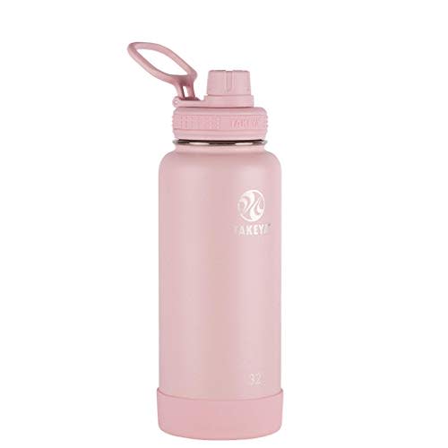 Takeya Actives Water Bottle with Spout Lid - Bottle with Double Stainless Steel Insulation - Dishwasher Safe & BPA-Free - Bottle with Spout Lid & Removable Bumper - 40 oz, Blush