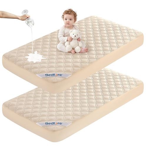 BEDLORE Waterproof Mattress Protector Crib, 2 Pack Soft Gray Mattress Pad, Noiseless Machine Washable Mattress Cover, Ultimate Protection for Your Baby's Crib Toddler Bed (52''x28'')