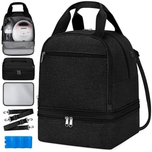 Breast Pump Bag Cooler Backpack — Large Insulated Milk Storage for Breastmilk — Wearable Hands-Free Pumping Tote for Working Moms (Black)