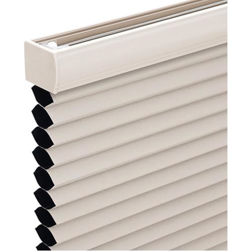 Cordless Cellular Shades,Blackout Honeycomb Shades for Windows,Pull Down Pleated Blinds,Easy to Install for Indoor Windows and French Doors,Beige Blackout-Color Coordinated,19" w x 36" h