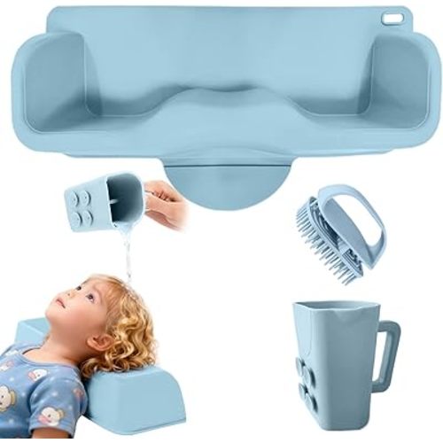Silicone Portable Hair Washing Station for Kids,Toddlers and Elderly,Shampoo Basin/Bathtub Shampoo Basins, Attached Shampoo Brush and Bath Rinse Cup,Neck Support Shampoo Bowl for Sink at Home (Blue)