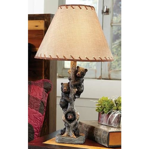BLACK FOREST DECOR - Bears in a Tree Table Lamp for Cabin, Living Room, Nightstand, Desk - Home Décor - 24" x 14"
