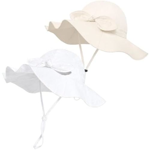 Baby Girl Sun Hat with UPF 50+ Outdoor Adjustable Beach Hat with Wide Brim Bucket Hats