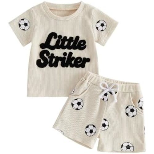 Toddler Baby Boy Soccer Clothes Little Striker Embroidered Waffle Jersey T Shirt Shorts Game Day Summer Outfits