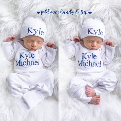 Newborn Boy Clothes Newborn Boy Coming Home Outfit Baby Boy Gift Newborn Boy Outfit Monogrammed Baby Boy Outfit Newborn Hat Newborn Gift