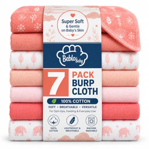Baby Burp Cloths for Boys and Girls - 7 Pack Large 100% Cotton - Double Layered Extra Absorbent Burp Rags, (Pink, 7 Pack)