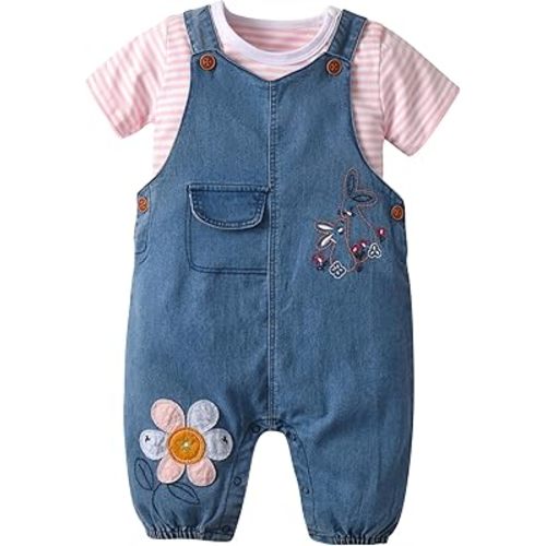 Cute Baby Girls Clothes Toddler Girls Long-Sleeve Romper+Denim Overalls Pants Outfits Infant Girl 0-2 Years Clothes