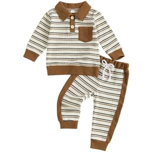 Kuriozud Toddler Boy Fall Clothes Baby Long Sleeve Lapel Button Shirt Color Block Pants Set Baby Boy Winter Outfit