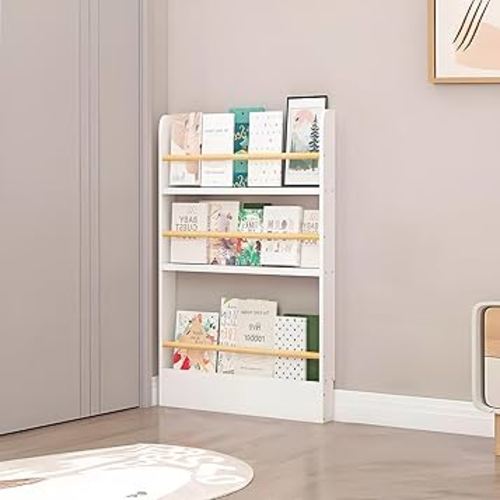 Book Shelf, Behind The Door Bookshelf, 3-Tier Behind The Door Shelf, Children’s Bookshelf Kids Bookcase Storage Shelves for Bedroom, Living Room, Home Office