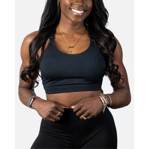 mamaoutfitters Ultra Comfort Active Nursing Bra - FIXED Pads (Solid Black) - X-Large