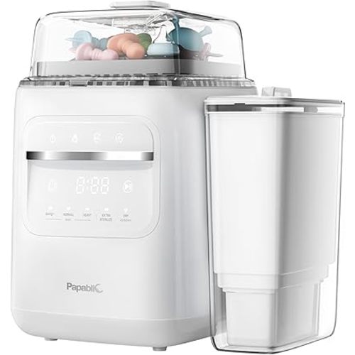 Papablic SafeguardPlus Baby Bottle Washer with Water Purification, 8 Bottles Capacity, 12-Min Fast Wash, 360° Deep Clean Bottle Washer &Sterilizer &Dryer for Bottles, Pump Parts, Baby Essentials