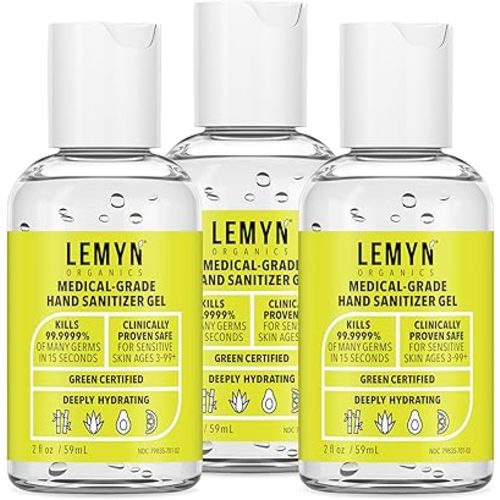 Medical Grade Hand Sanitizer Gel - 97% ORGANIC - 2 FL.OZ. PACK OF 3