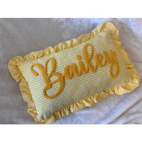 Personalized Name Pillow, Nursery Pillow,Boy Pillow, Embroidered Punch Needle Pillow, Ruffled PillowShams, Decorative Baby Name Pillow