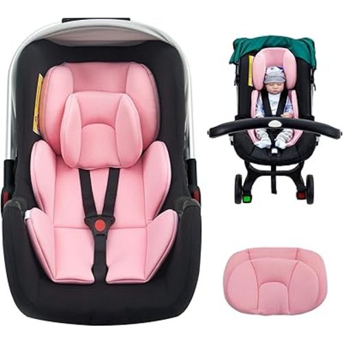 Infant Car Seat Insert with Extra Headrest for Preemie to Newborn, Thickened Baby Car Seat Head Support for Girls Boys, Adjustable Baby Car Seat Cushion with Filled Natural Spong