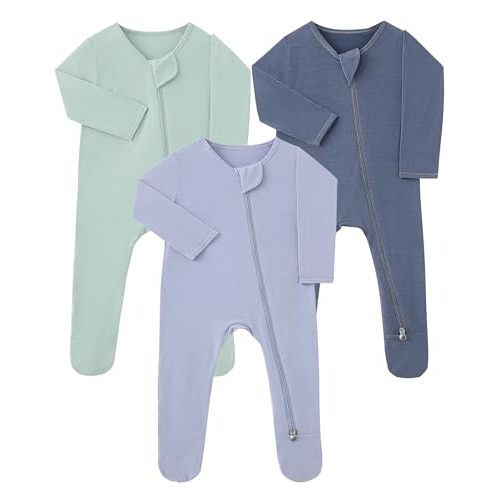 Slumber Buddy Baby Footie Pajamas Rayon Made from Bamboo 3 Pack 0-18 Months