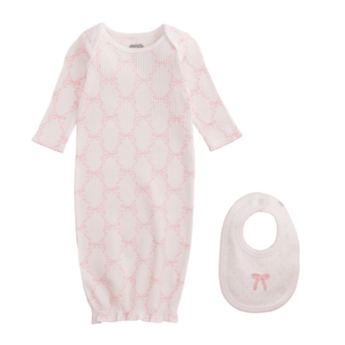 Bow Print Gown and Bib Set for 0-3M | Mud Pie