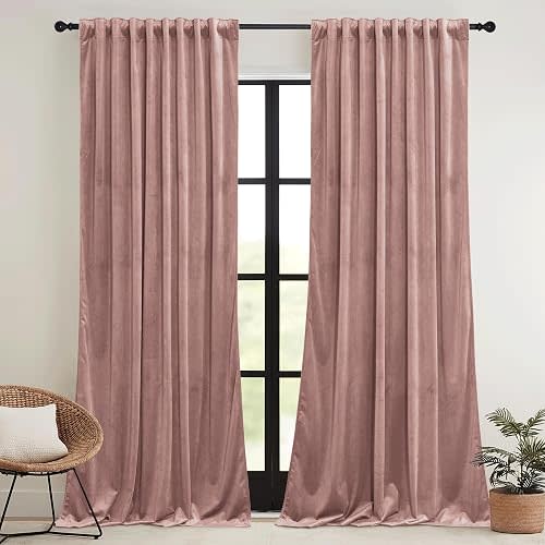 RYB HOME Dusty Pink Velvet Curtains for Girls Bedroom Nursery 84 inches