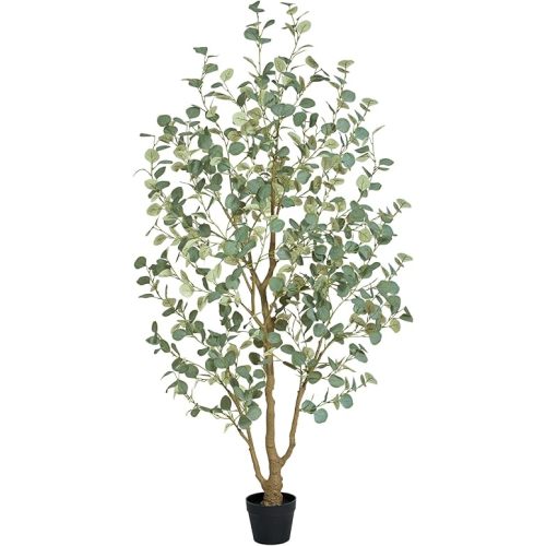 6FT Artificial Eucalyptus Tree Indoor, Faux Eucalyptus Tree with 636 Silk Leaves, Tall Fake Tree - Artificial Tree Indoor for Living Room Office Bedroom Home Decor