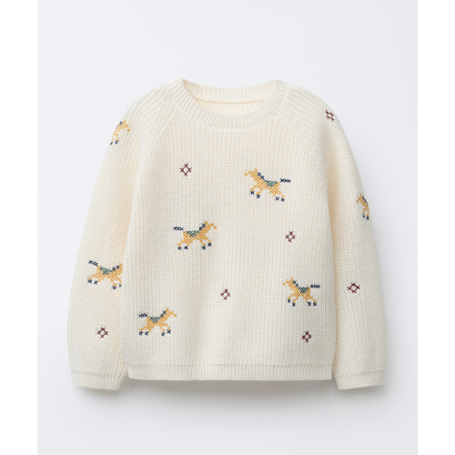 KNIT SWEATER WITH CROSS STITCH DETAILS - Ecru | ZARA United States