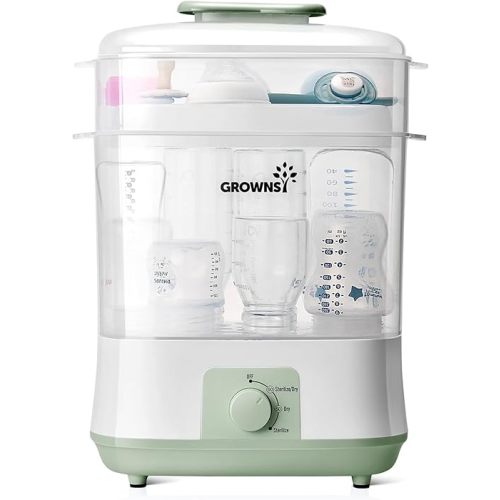 Grownsy Adjustable 4 in 1 Large Bottle Sterilizer and Dryer, 8 Bottles Capacity,Electric Steam Baby Bottle Sterilizer, Sanitizer for Baby Bottles & Pacifiers, Breast Pump Parts Green