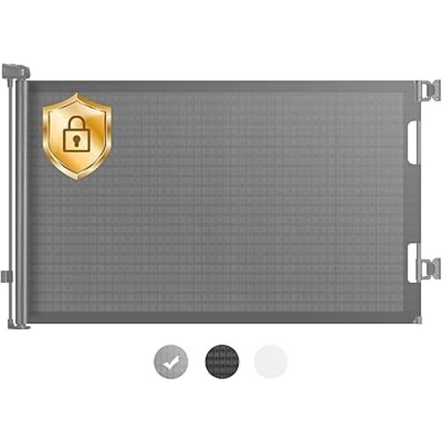 HAMOPY Retractable Baby Gates, 33" Tall, Extends up to 71" Extra Wide Baby Gate, Durable Auto-Lock Mesh Dog Gate, Pets and Child Safety Gates for Stairs, Doorways, Hallways, Indoor, Outdoor(Grey)