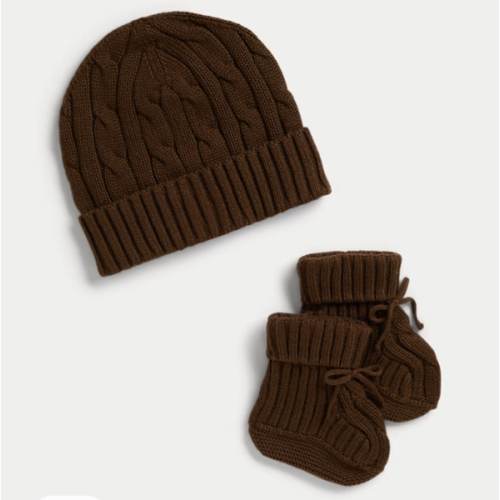 Cable-Knit Cotton Beanie & Bootie Set