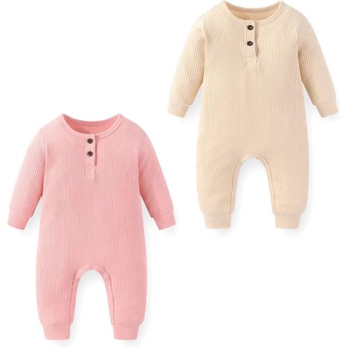 Unisex Baby Long Sleeve Romper 2 Pack Soft One-Piece Jumpsuits | unisex solid color,snap closure,easy diaper changes,everyday wear,baby essentials
