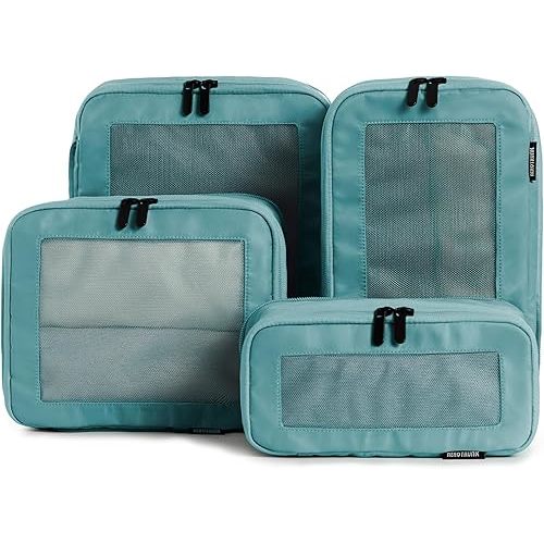 Compression Packing Cubes for Travel - Luggage Organizer Bags - Double Zipper Packing Cubes for Suitcases (4-Pack, Teal)