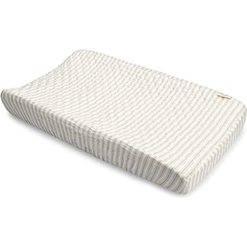 Crane Baby 100% Organic Cotton Change Pad Cover, Neutral Stripe Pattern for Boys, Girls, Unisex, Ultra-Soft GOTS Certified Cotton Cover, Perfect Registry Gift