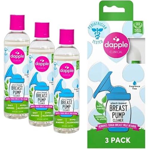 Dapple Breast Pump Soap Baby, 8 Fl Oz Bottle (Pack of 3), Fragrance Free, Plant Based & Hypoallergenic Liquid Soap - Easy Rinse Formula Removes Milk Residue & Leaves No Taste