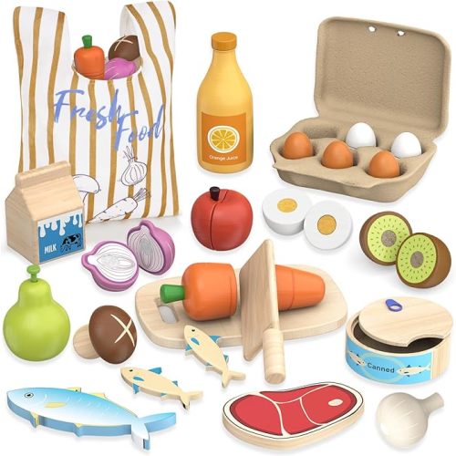 Amazon.com: Wooden Play Food Toys for Kids - Pretend Play Kitchen Accessories Toy Set for Toddlers, Cutting Fruits Vegetables Toys Gift for Boys Girls Ages Over 3 Year Old : Toys & Games
