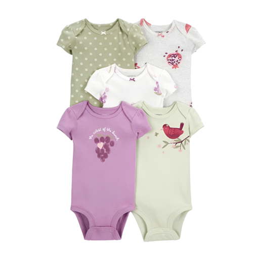 Summer New Baby Short Sleeve Bodysuits Layette 5PCS Sets Cartoon Printed Onesie Relaxed Fit Dailywear 9-12 month
