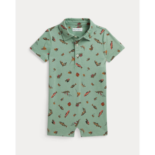Fishing-Print Cotton Polo Shortall